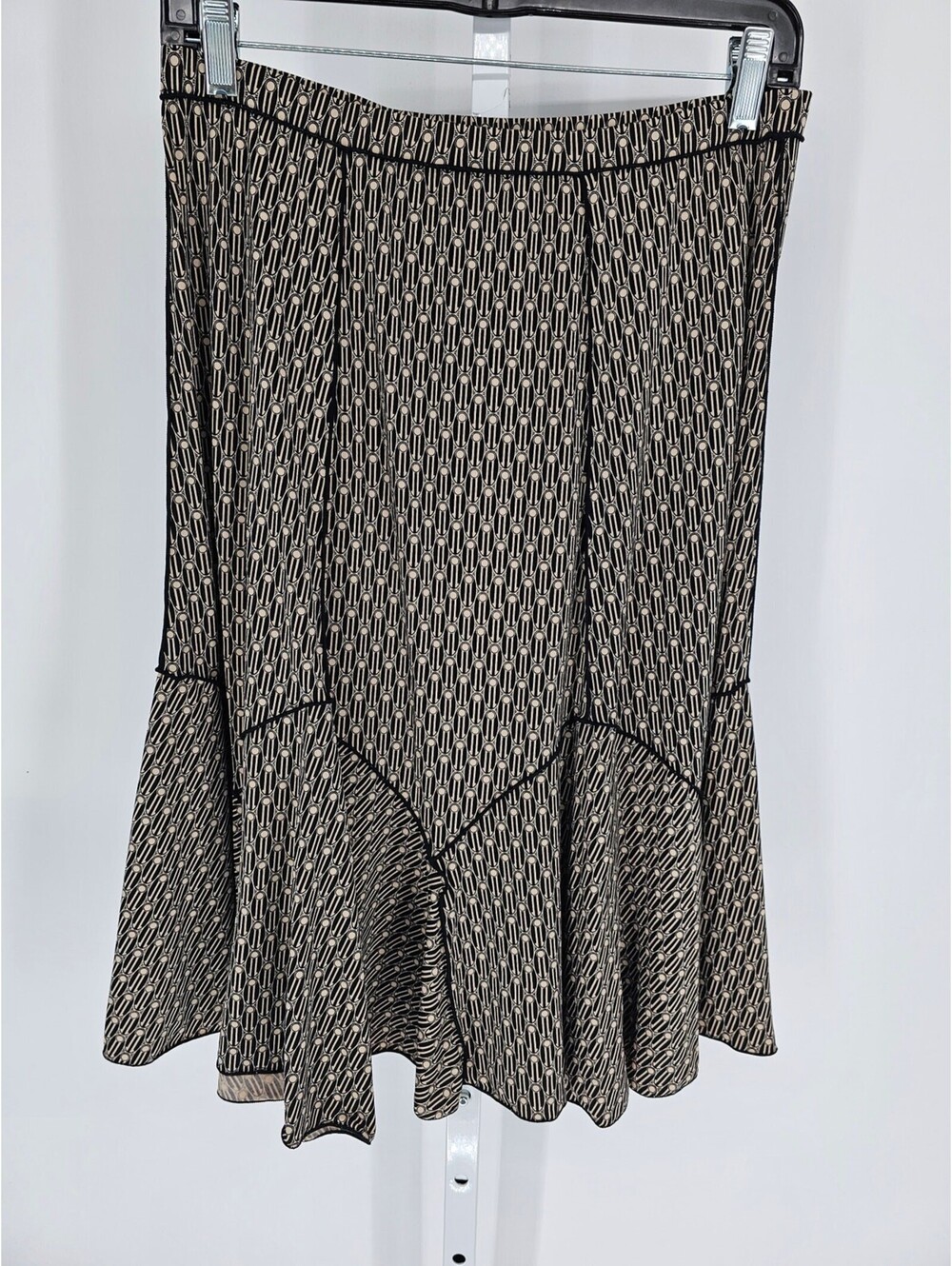 Studio M Women's Tan & Black Geometric Pleated Flared Skirt Size S